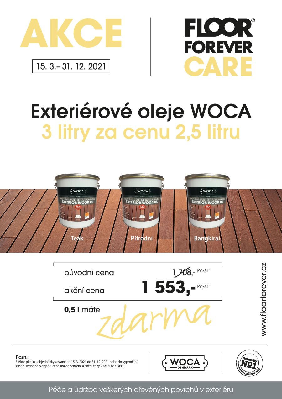 Exteriérové oleje WOCA – Přírodní, Teak, Bangkirai (3 l) za cenu 2,5 l