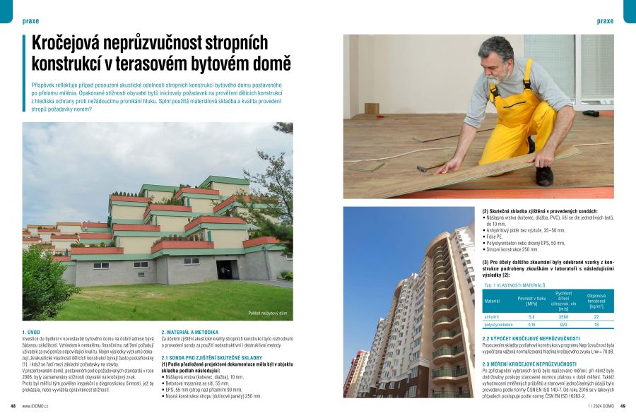 Kročejová neprůzvučnost stropních konstrukcí v terasovém bytovém domě