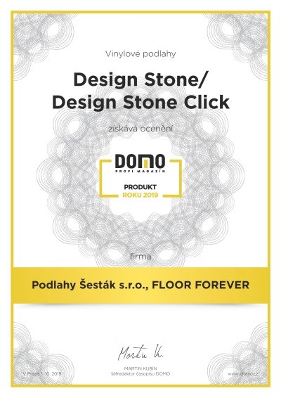 Ocenění roku 2019 - Vinylové podlahy Design Stone/Design Stone Click